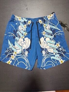 AMIRI Blue Floral Print Men's Swim Trunks